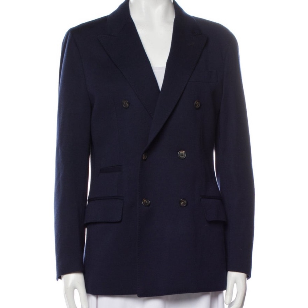 ELEVENTY double breasted navy blazer unlined cashmere buttoned cuffs women 42/8